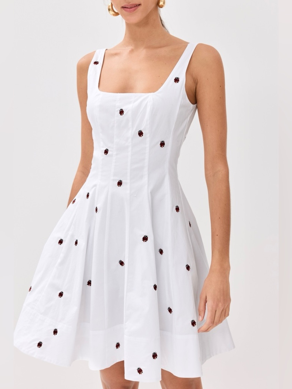 NWOT Staud Wells Mini Dress White + Embroidered Ladybugs 🌟Rare🌟